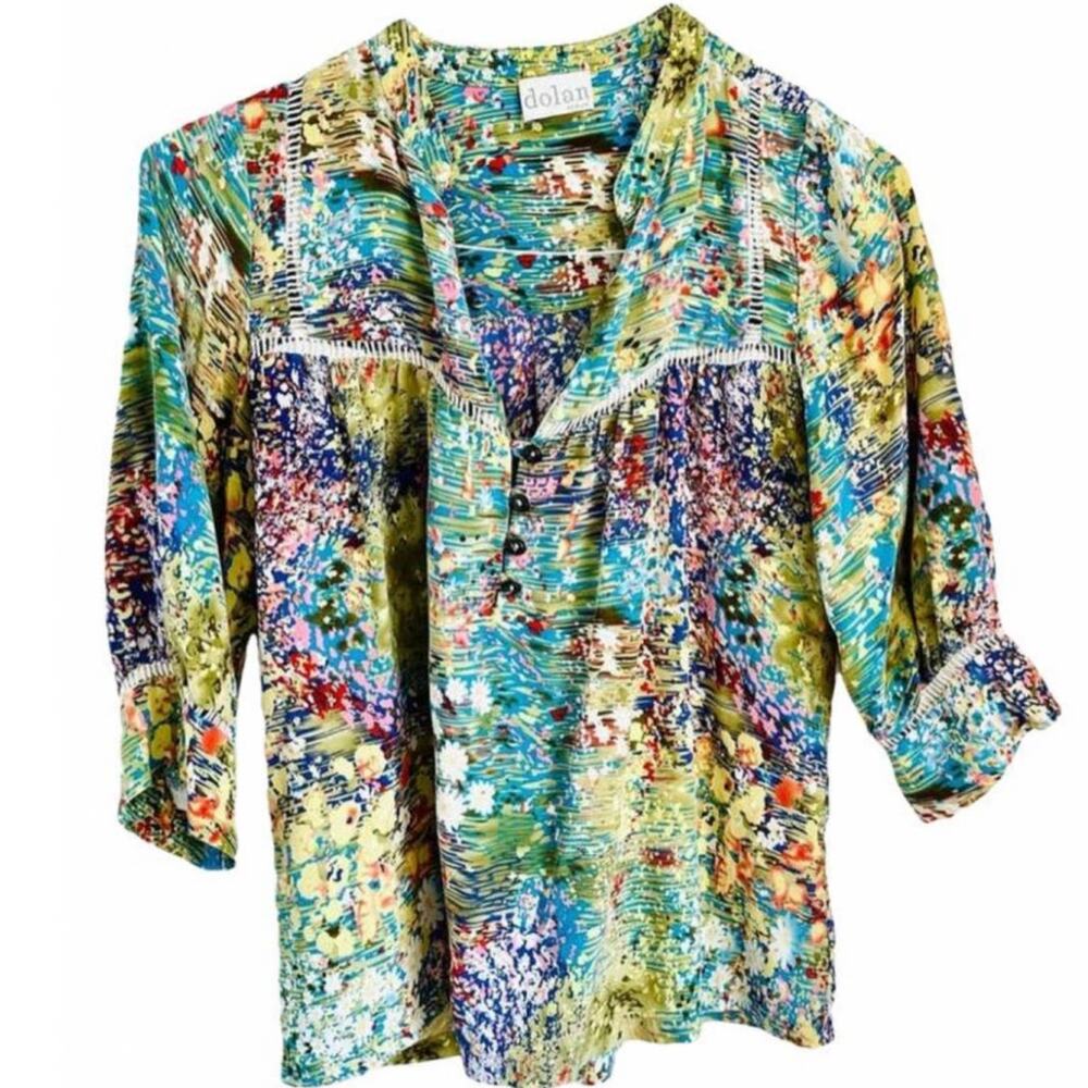 ANTHROPOLOGIE Dolan Blue White Flowering Pasture Button Silk Blouse Shirt Top M - Picture 13 of 13